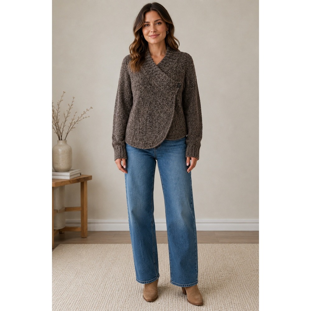Sage The Label Wrap Sweater Womens Large Brown Marled Chunky Autumn Winter
